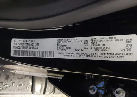 2020 Ram 1500 Big Horn 4X4 6'4 Box из США, поврежденный, VIN 1C6SRFBT9LN371505